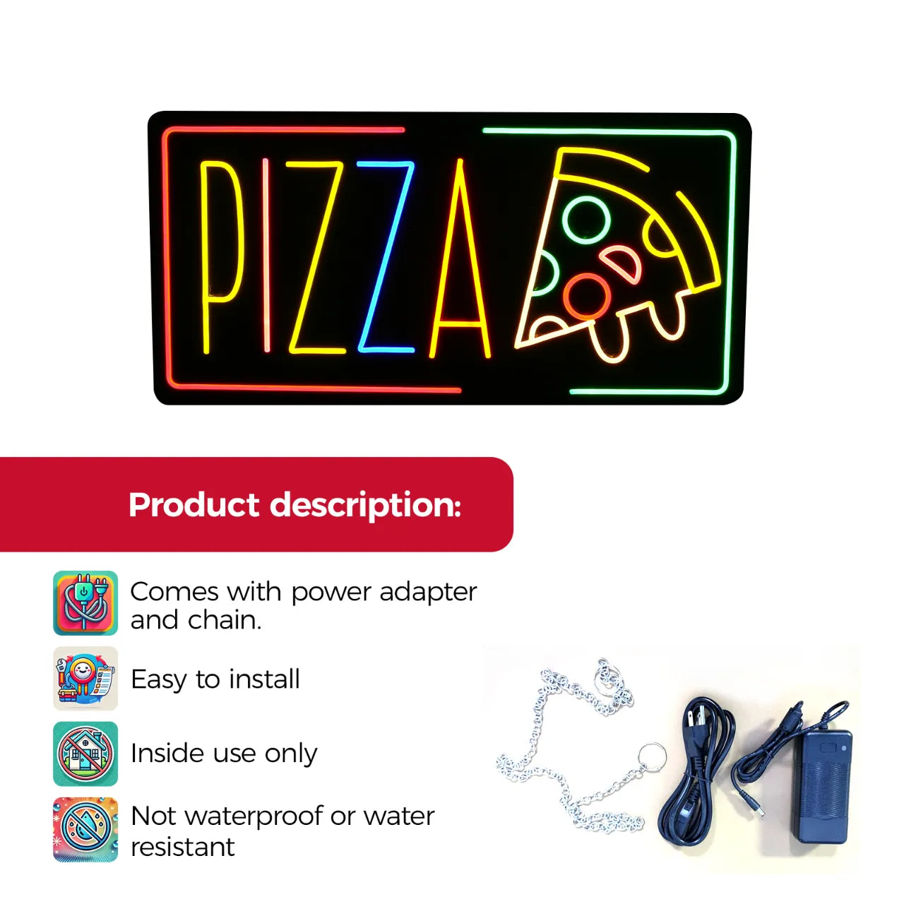 PIZZA neon sign RGB LED plug and play specifications