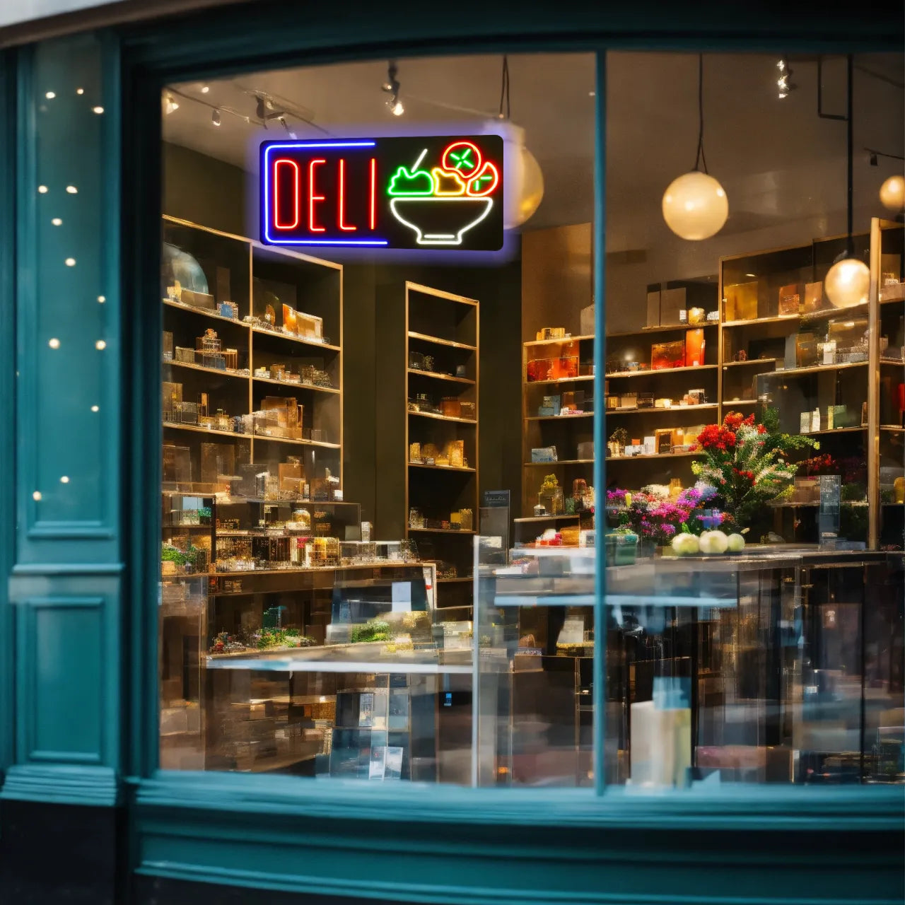DELI neon sign wall installation food store