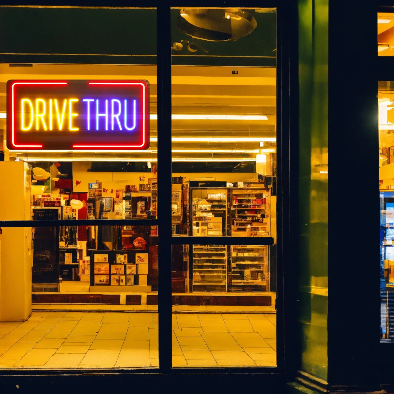 DRIVE THRU neon sign storefront display installation