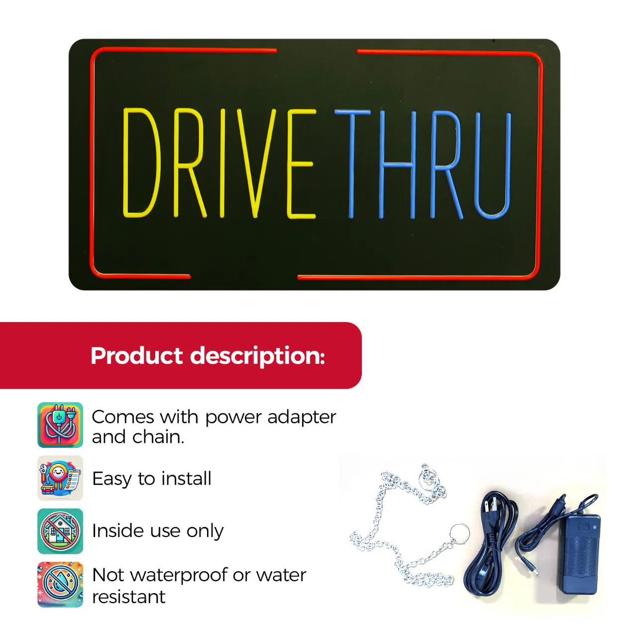 DRIVE THRU LED neon sign features specifications