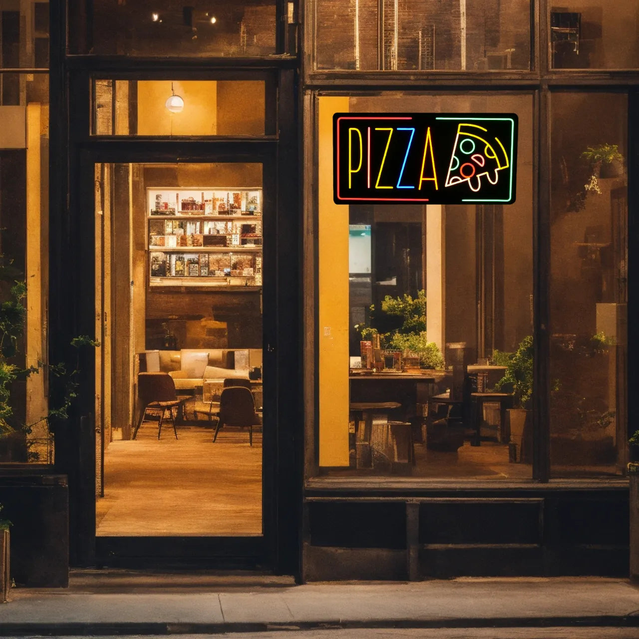 PIZZA LED neon sign restaurant wall installation