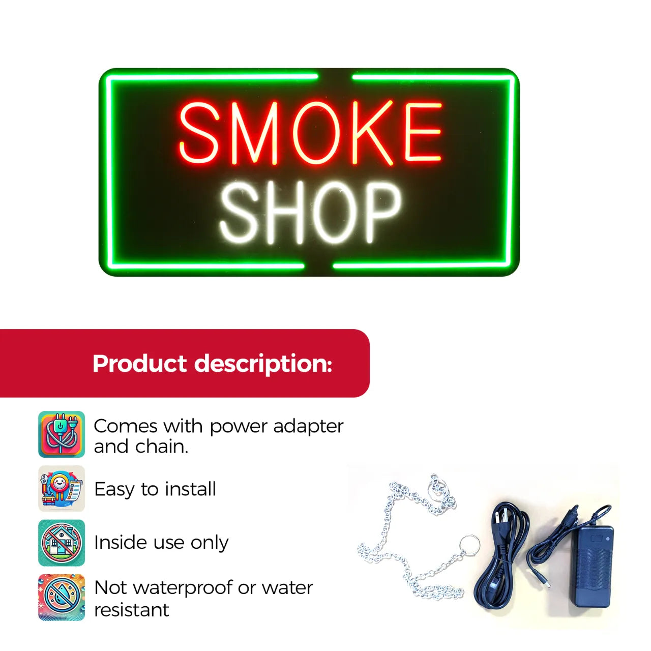 SMOKE neon sign RGB LED plug and play specifications