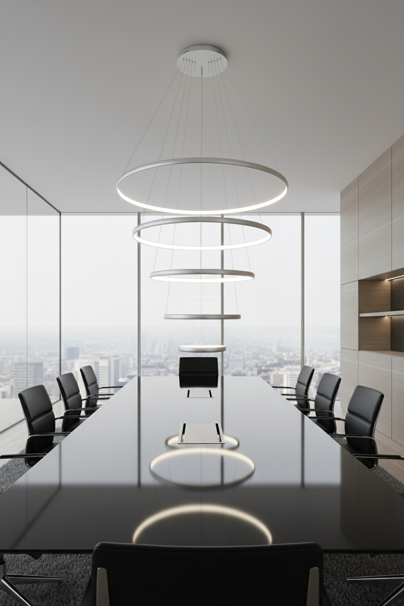 Contemporary Tiered Circular LED Chandelier | Brushed Nickel Rings