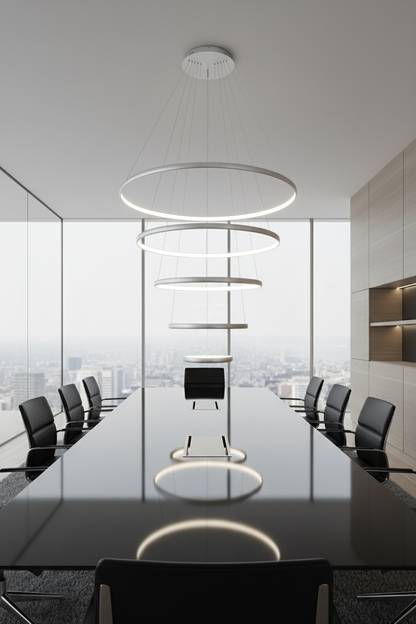 Contemporary Tiered Circular LED Chandelier | Brushed Nickel Rings