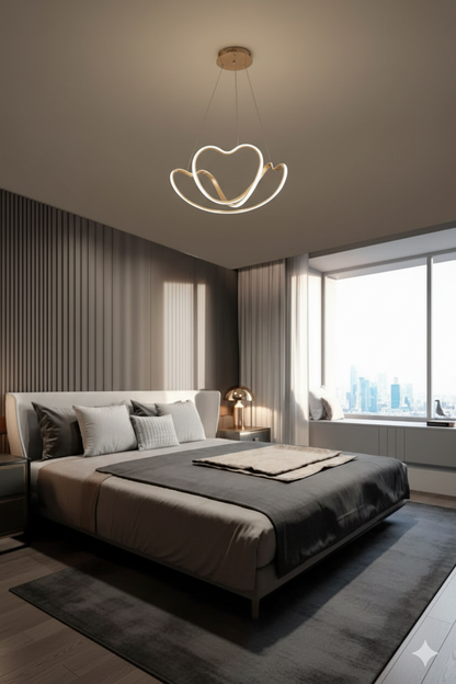 Modern Abstract Heart LED Pendant Light | Gold/Bronze Ribbon Chandelier